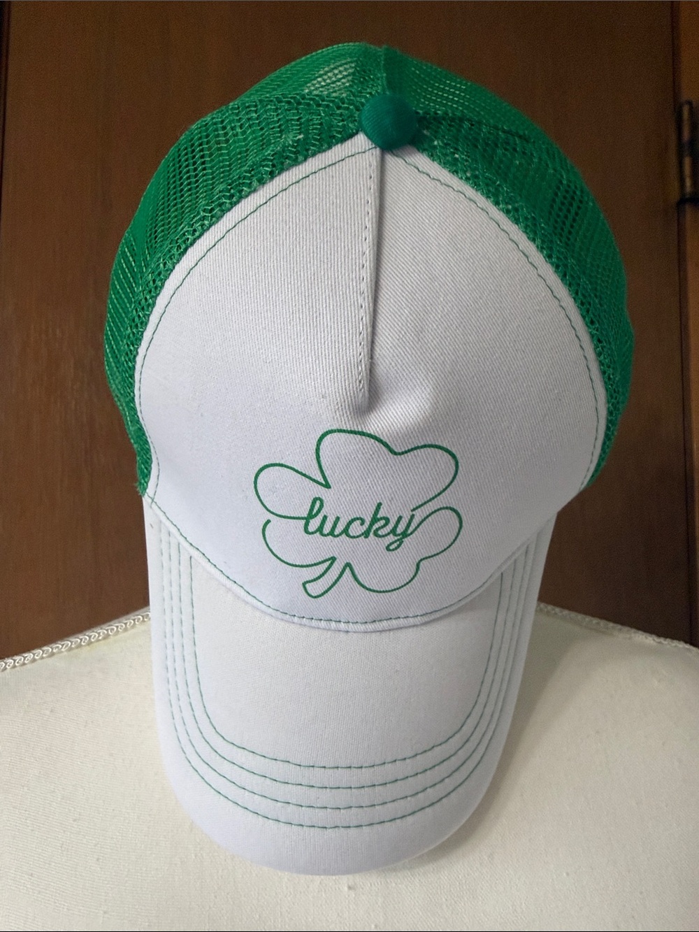Green & White 'Lucky' Shamrock Trucker Hat